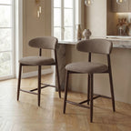 EOP Barstools Set of 2, Mid Century Counter Height Barstools with Curved Back, Upholstered Kitchen Bar Chairs with Wood Legs for Kitchen Island Dining Room