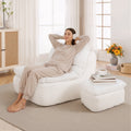 EOP Big Bean Bag Lounger Chair, Chaise Lounge Chair Indoor, Comfy Upholstered Sleeper Sofa Bed with Compressed Memory Foam, No Assembly Required, Beige