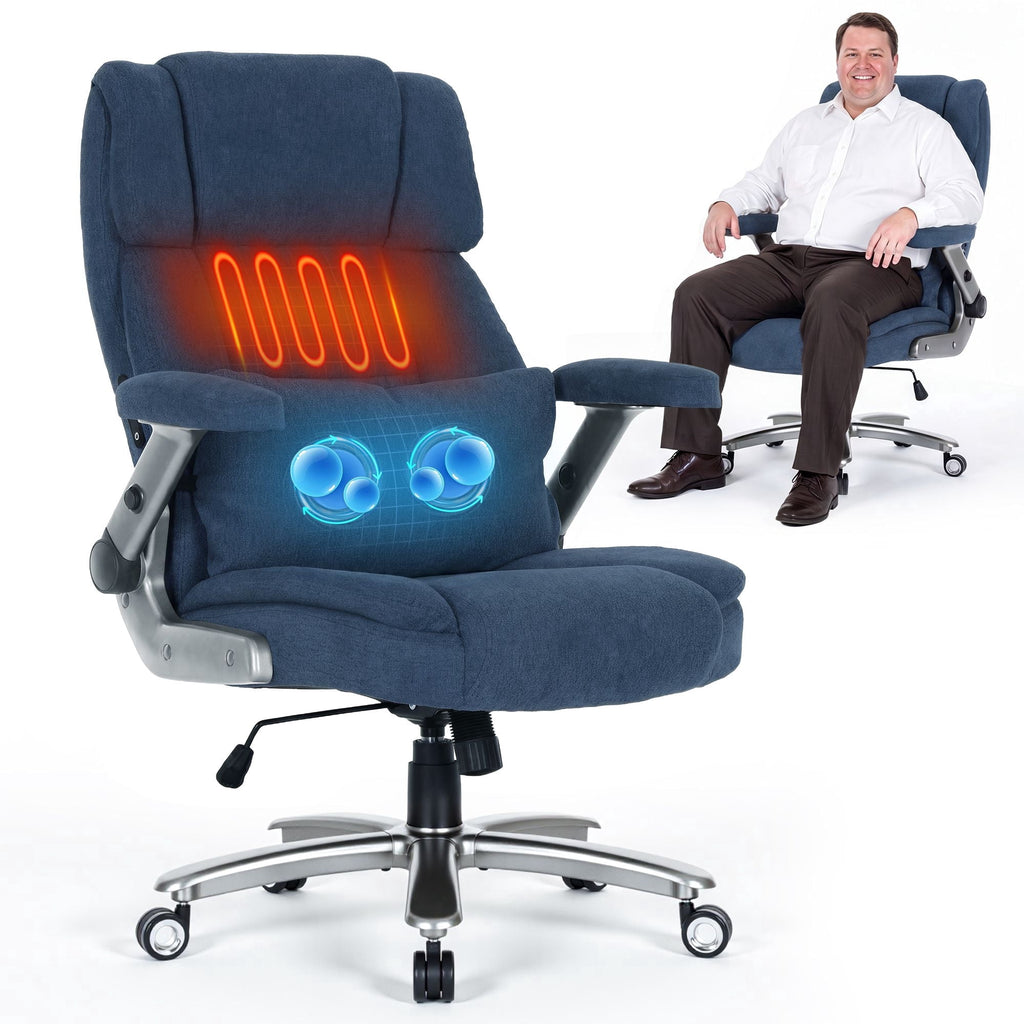EOP Big and Tall Heated Massage Office Chair, High Back Executive Desk Chair with 4D Flip-Up Armrests & Lumbar Support for Home Office, Black
