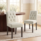 EOP Dining Chairs Set of 2, Modern Upholstered Fabric Dining Room Chairs, Armless Kitchen Side Chairs with Wood Legs and Padded Seat for Living Room, Bedroom, Kitchen, Beige