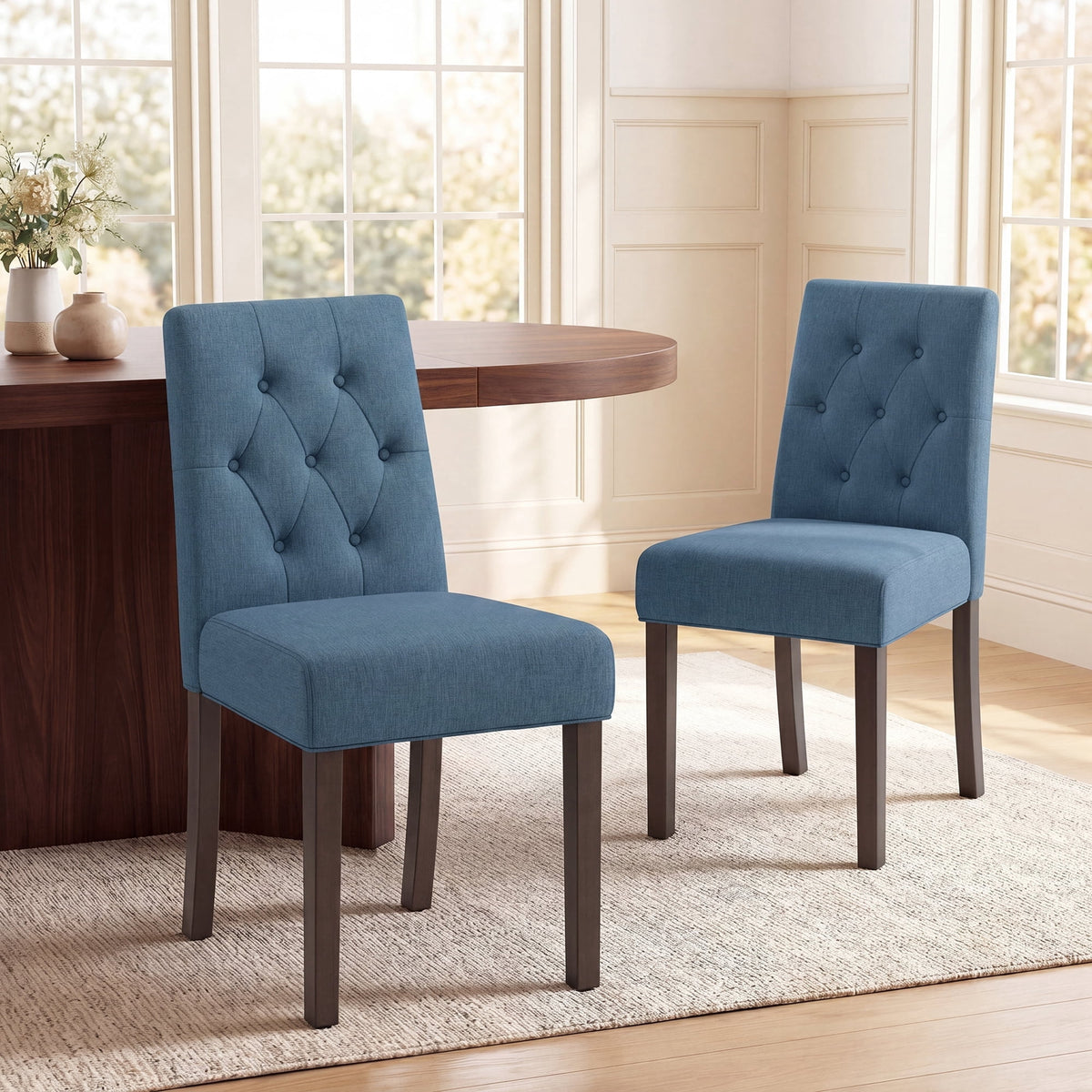 EOP Dining Chairs Set of 2, Modern Upholstered Fabric Dining Room Chairs, Armless Kitchen Side Chairs with Wood Legs and Padded Seat for Living Room, Bedroom, Kitchen, Beige
