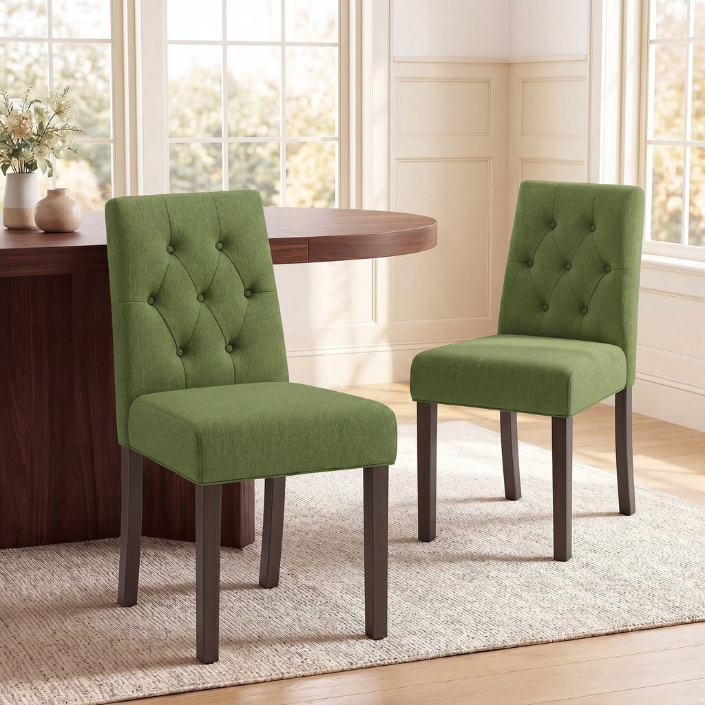 EOP Dining Chairs Set of 2, Modern Upholstered Fabric Dining Room Chairs, Armless Kitchen Side Chairs with Wood Legs and Padded Seat for Living Room, Bedroom, Kitchen, Beige