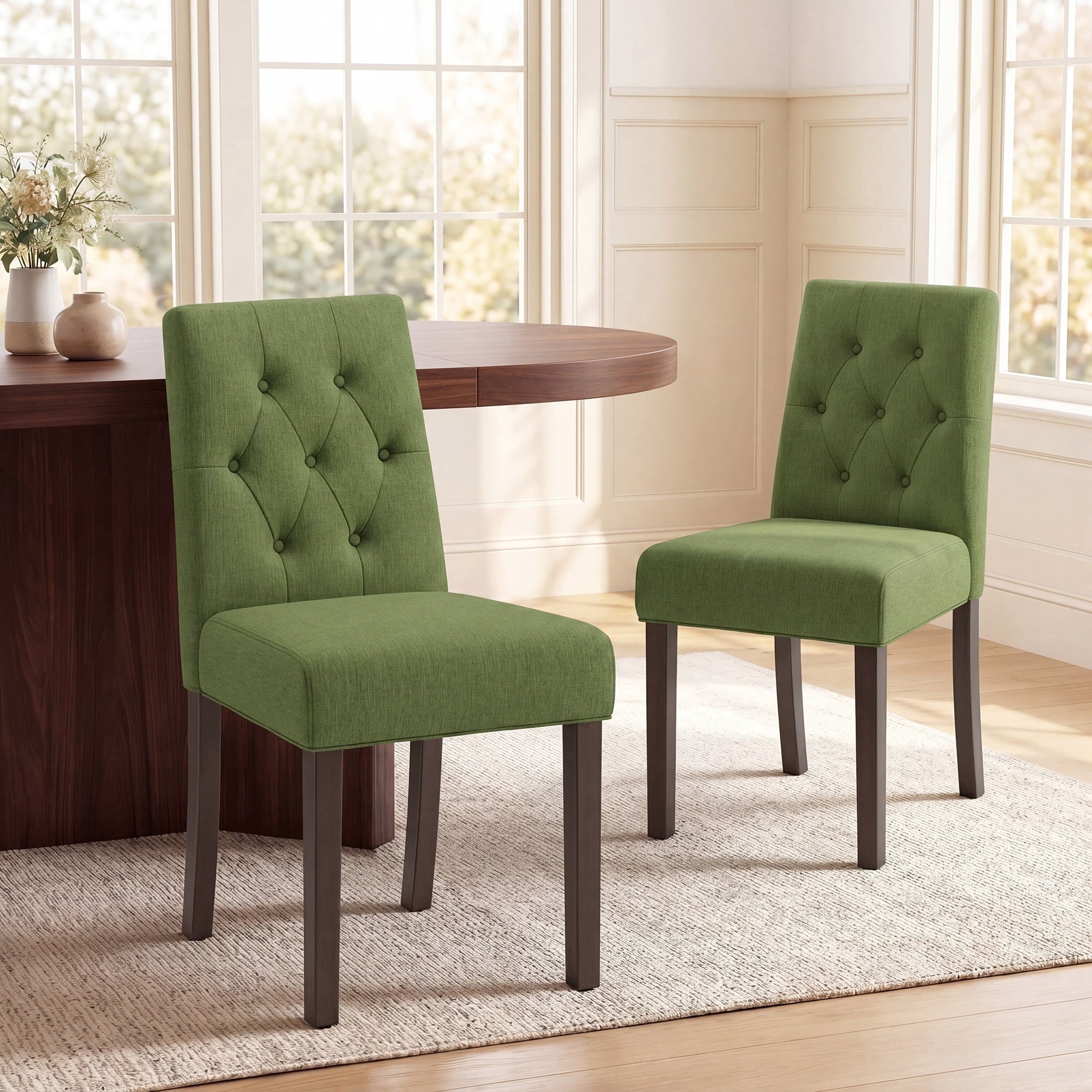 EOP Dining Chairs Set of 2, Modern Upholstered Fabric Dining Room Chairs, Armless Kitchen Side Chairs with Wood Legs and Padded Seat for Living Room, Bedroom, Kitchen, Beige