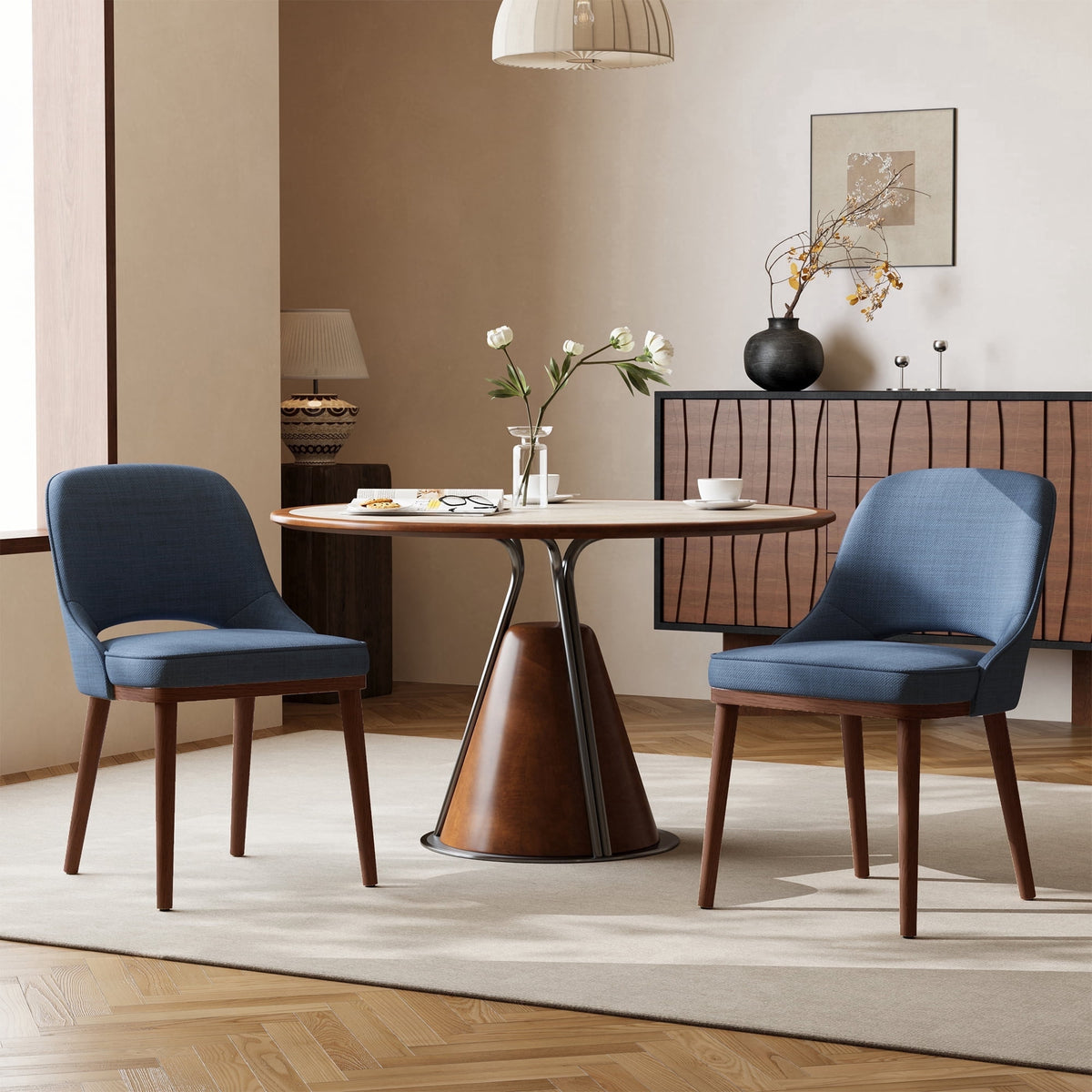 EOP Dining Chairs Set of 2, Upholstered Dining Side Chairs with Solid Rubber Wood Legs and Backrest, Modern Soft Chairs for Kitchen Dining Room Living Room, Green
