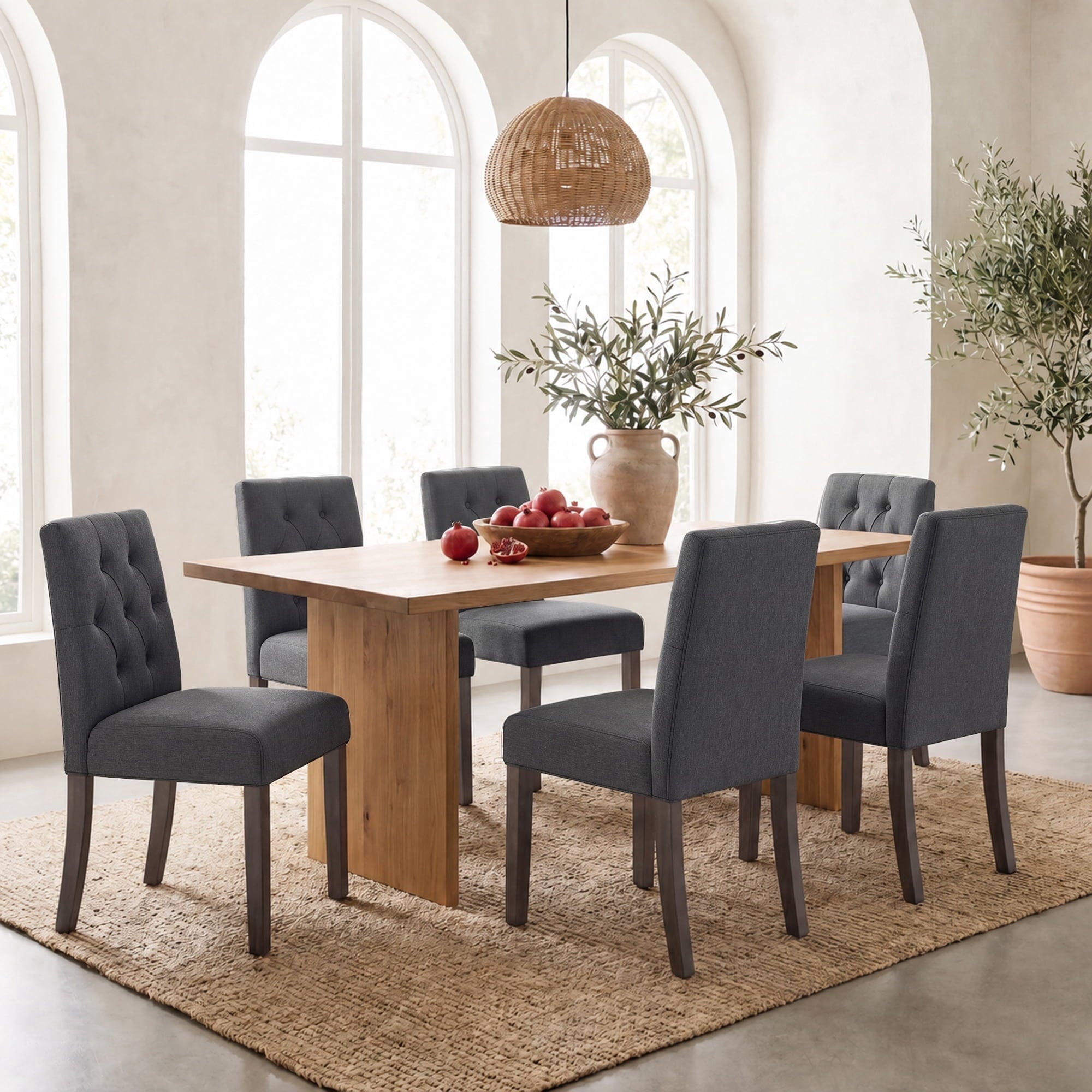 EOP Dining Chairs Set of 2, Modern Upholstered Fabric Dining Room Chairs, Armless Kitchen Side Chairs with Wood Legs and Padded Seat for Living Room, Bedroom, Kitchen, Beige