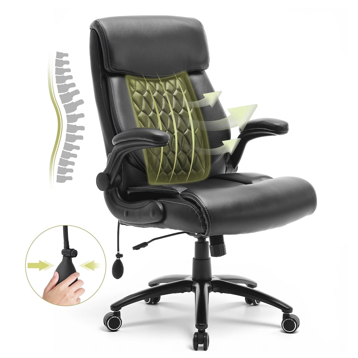 EOP Office Chair, Swivel Ergonomic Large Desk Chair with Adjustable Backrest and Footrest, Flip Armrests Home Executive Office Chair for Work, Gaming, Beige