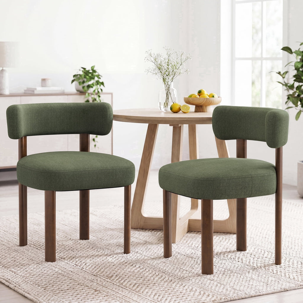 EOP Fabric Dining Chairs Set of 2, Mid-Century Modern Upholstered Kitchen Chairs with Curved Backrest and Wood Legs for Dining Room or Restaurant, Green