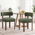 EOP Fabric Dining Chairs Set of 2, Mid-Century Modern Upholstered Kitchen Chairs with Curved Backrest and Wood Legs for Dining Room or Restaurant, Green