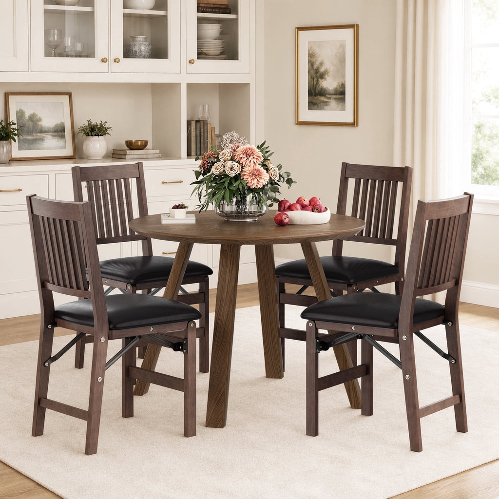 EOP Folding Dining Chairs Set of 2, Wooden Foldable Dining Room Chairs for Kitchen & Small Spaces, Mid Century Modern Upholstered Kitchen chairs, No Assembly Required, Beige