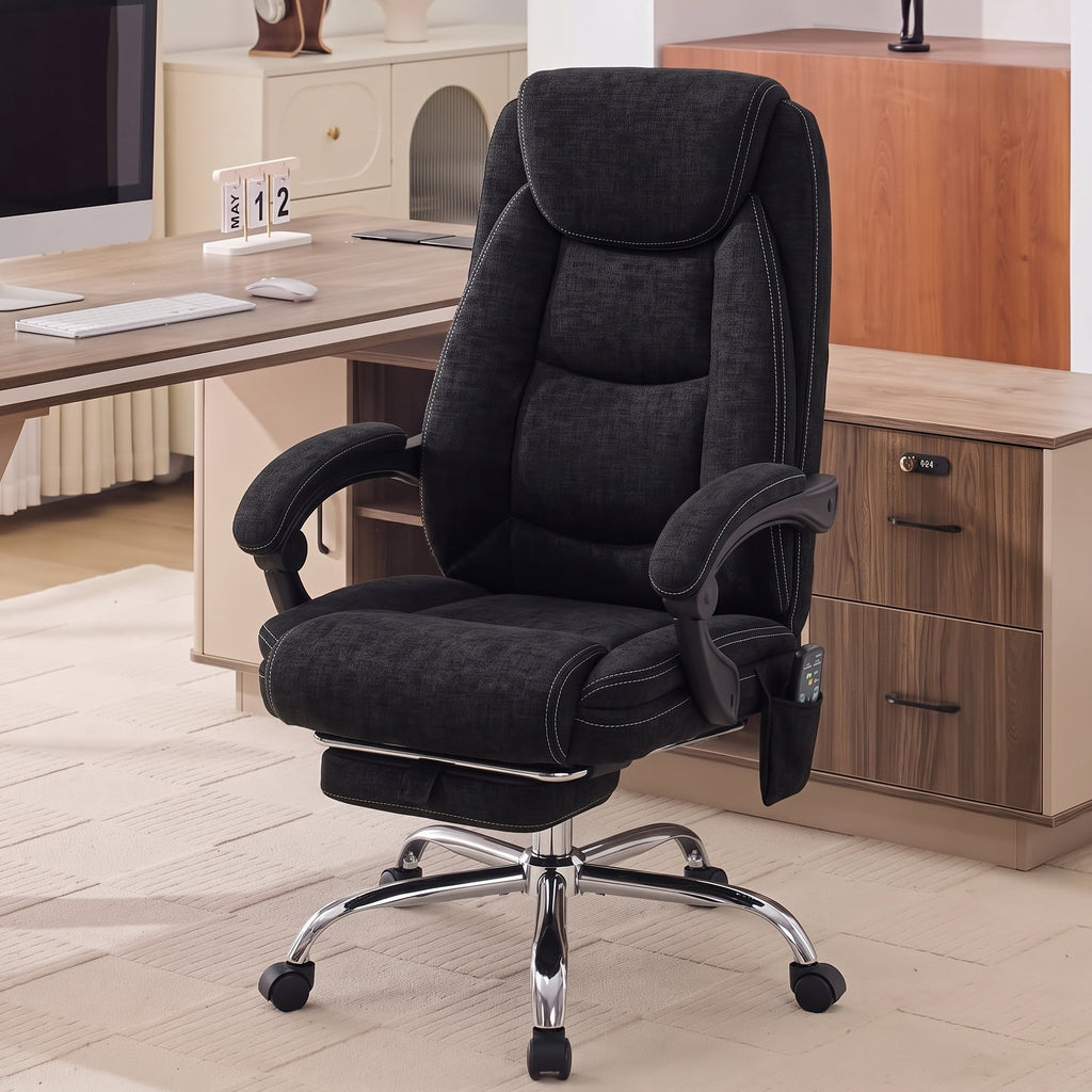 EOP Massage Faux Leather Desk Chair with Footrest High Back Office Chair Computer Reclining, Beige