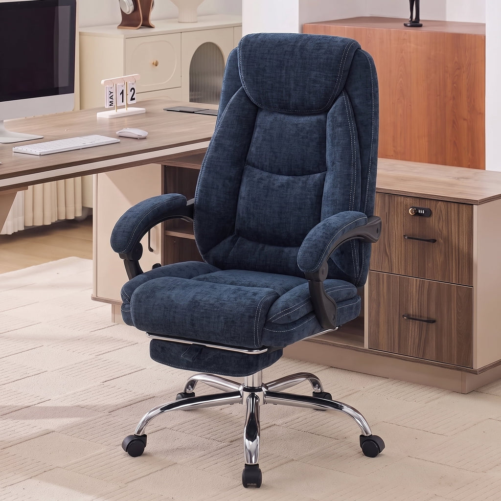 EOP Massage Faux Leather Desk Chair with Footrest High Back Office Chair Computer Reclining, Beige