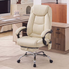 EOP Massage Faux Leather Desk Chair with Footrest High Back Office Chair Computer Reclining, Beige