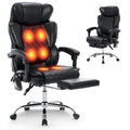 EOP Massage Office Chair, Reclining Faux Leather Chair with Heat and 6 Vibration Points, Big and Tall Executive Desk Chair with Headrest and Adjustable Footrest, Black