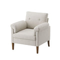 EOP Mid-Century Modern Accent Chair, Upholstered Linen Fabric Armchair with Padded Arms & Solid Wood Legs, Button Tufted Single Sofa Chair for Living Room, Bedroom, Beige