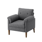 EOP Mid-Century Modern Accent Chair, Upholstered Linen Fabric Armchair with Padded Arms & Solid Wood Legs, Button Tufted Single Sofa Chair for Living Room, Bedroom, Beige