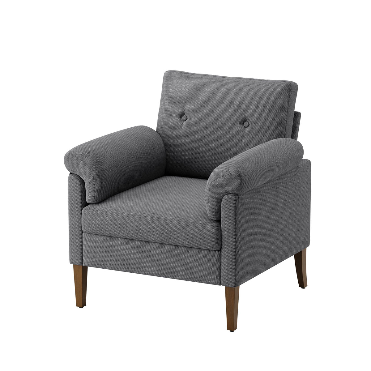 EOP Mid-Century Modern Accent Chair, Upholstered Linen Fabric Armchair with Padded Arms & Solid Wood Legs, Button Tufted Single Sofa Chair for Living Room, Bedroom, Beige