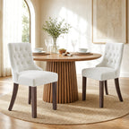 EOP Mid Century Modern Dining Chairs Set of 2, Farmhouse Upholstered Kitchen Chairs with Solid Wood Legs and Button Tufted for Dining Room, Beige