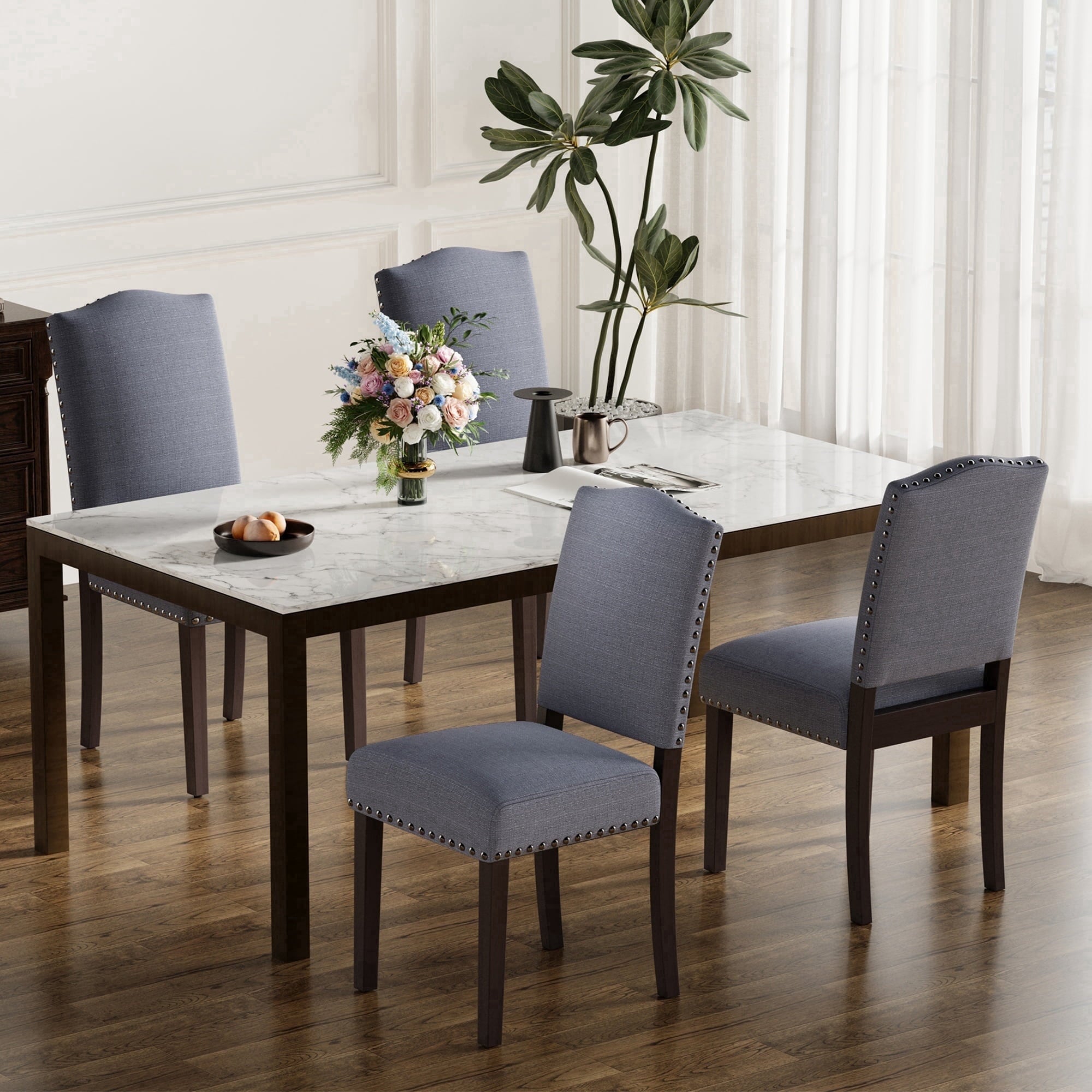 EOP Mid-Century Modern Upholstered Dining Chairs Set of 2, Farmhouse Fabric Kitchen & Dining Room Chairs with Extra Padded Seat, Ideal for Living Room, Restaurant, Beige