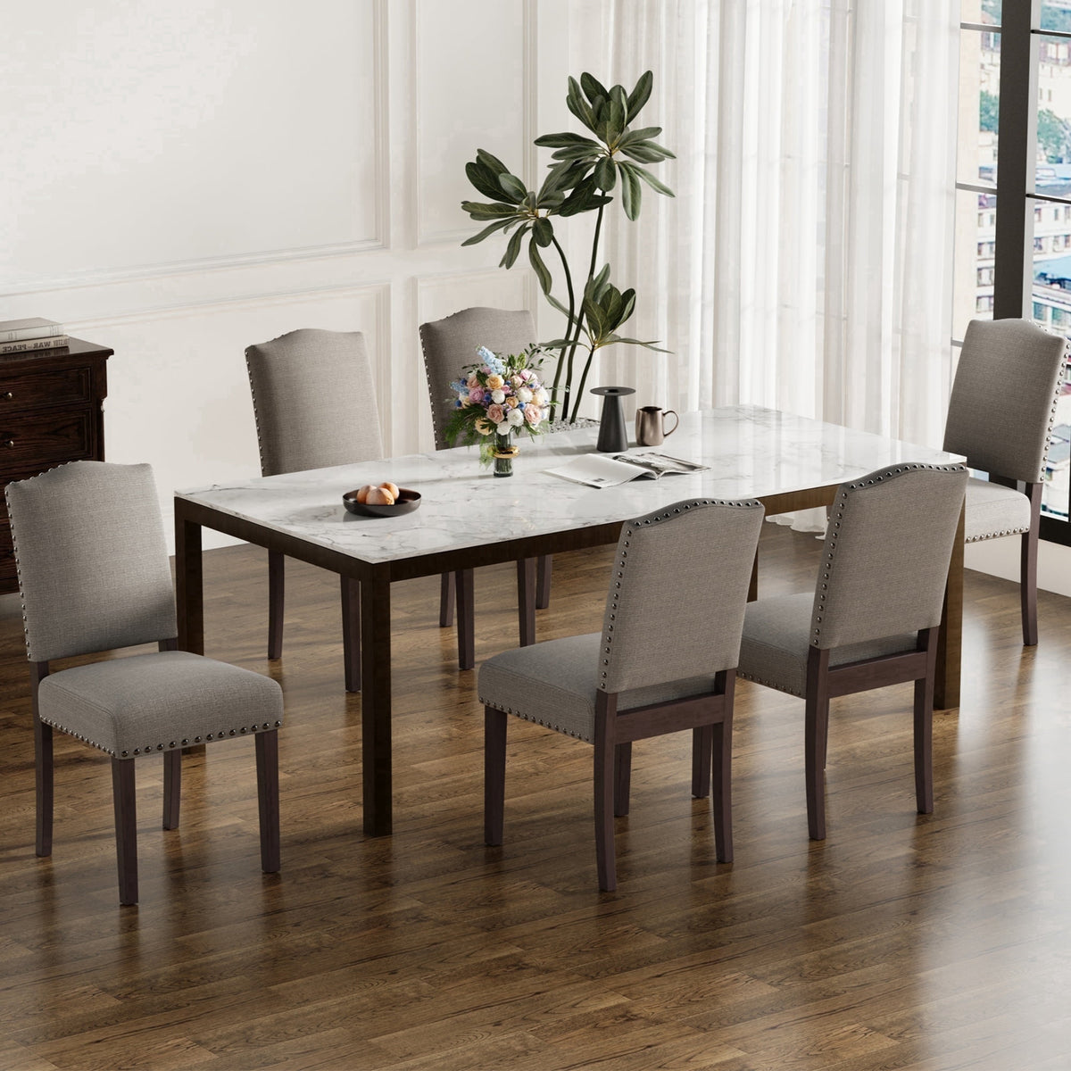 EOP Mid-Century Modern Upholstered Dining Chairs Set of 2, Farmhouse Fabric Kitchen & Dining Room Chairs with Extra Padded Seat, Ideal for Living Room, Restaurant, Beige