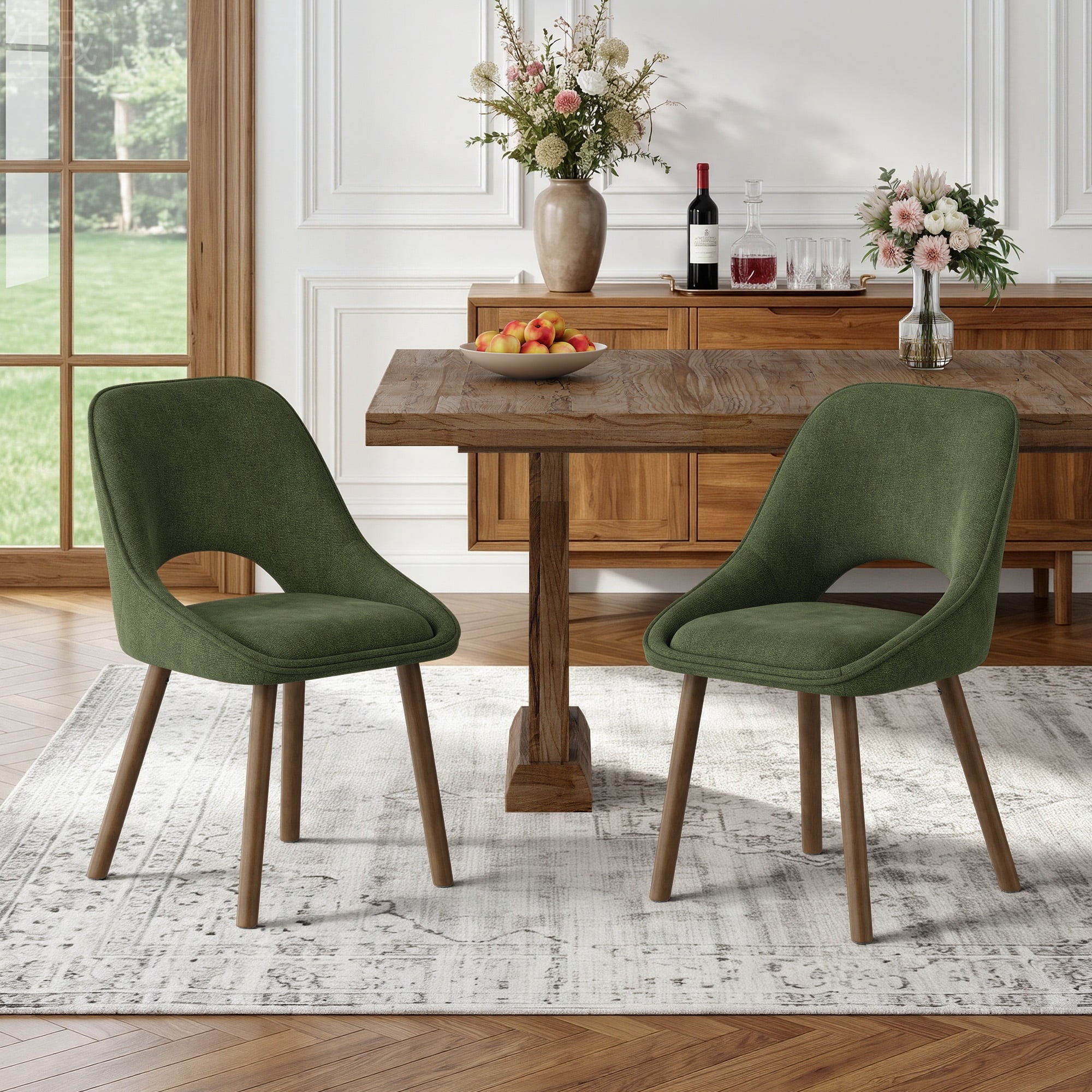EOP Modern Upholstered Dining Chairs with Curved Back, Mid-Century Side Chairs with Solid Wood Legs For Dining Room, Kitchen and Restaurant, Set of 4, Beige
