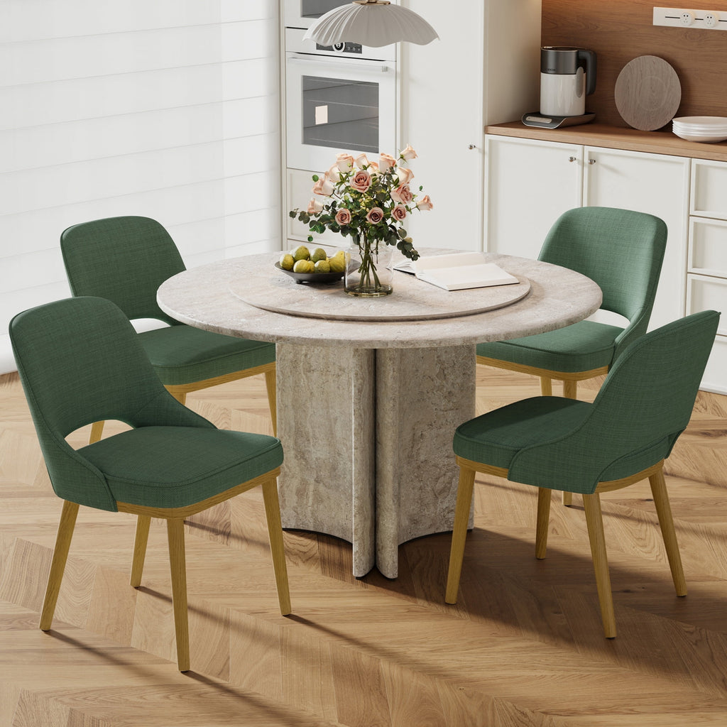 EOP Modern Dining Chairs Set of 2, Upholstered Dining Side Chairs with Solid Rubber Wood Legs, Open Back Design, Pet-Friendly Scratch-Resistant, Kitchen Dining Room Living Room Chairs, Beige