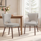 EOP Modern Fabric Upholstered Dining Chairs Set of 2, Wingback Dining Side Chairs with Solid Wood Legs, Farmhouse Dining Room Chairs for Dining Kitchen Living Room, Beige