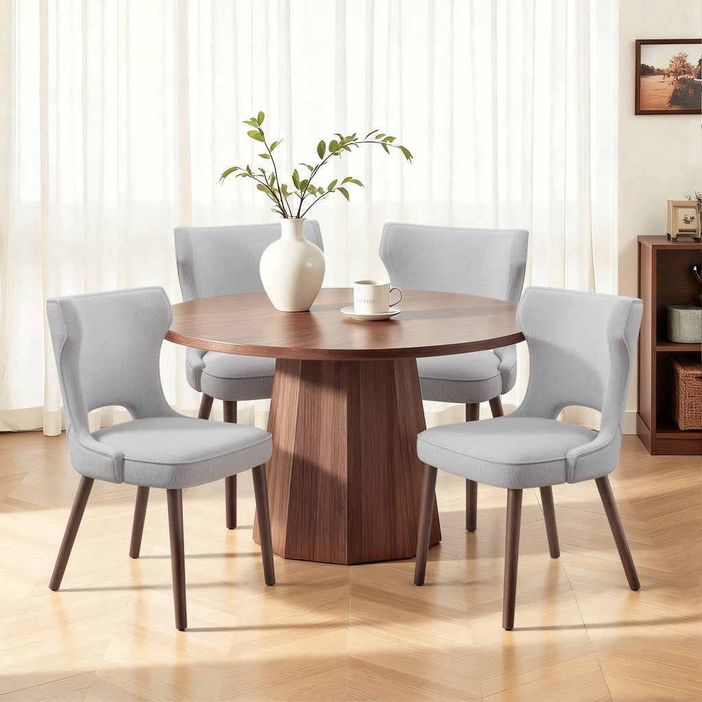 EOP Modern Fabric Upholstered Dining Chairs Set of 2, Wingback Dining Side Chairs with Solid Wood Legs, Farmhouse Dining Room Chairs for Dining Kitchen Living Room, Beige