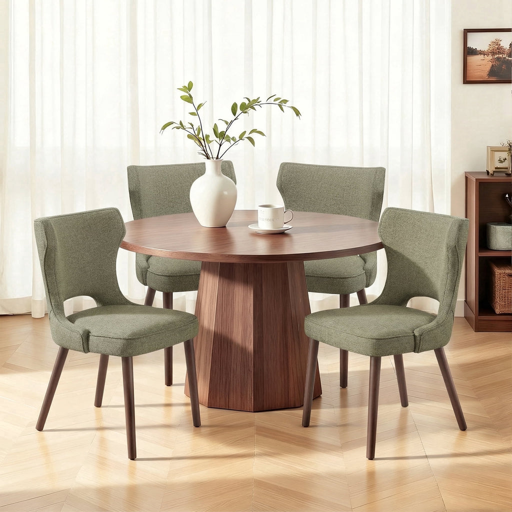 EOP Modern Fabric Upholstered Dining Chairs Set of 2, Wingback Dining Side Chairs with Solid Wood Legs, Farmhouse Dining Room Chairs for Dining Kitchen Living Room, Beige
