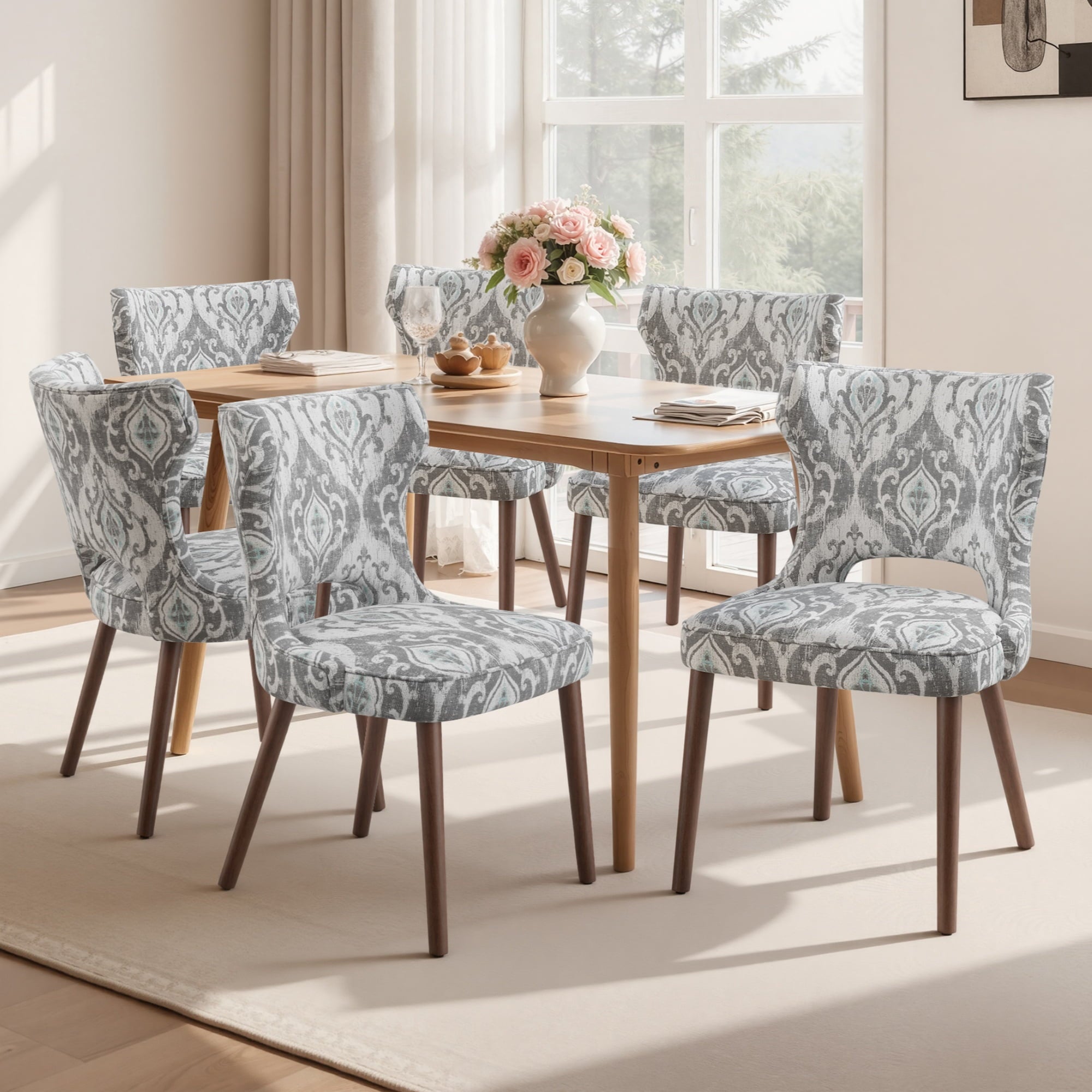 EOP Modern Fabric Upholstered Dining Chairs Set of 2, Wingback Dining Side Chairs with Solid Wood Legs, Farmhouse Dining Room Chairs for Dining Kitchen Living Room, Beige