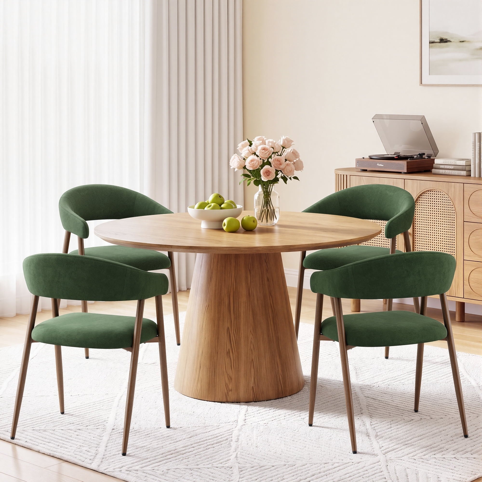EOP Modern Linen Fabric Dining Chairs Set of 2, Upholstered Kitchen Chair with Metal Leg for Dining Room Restaurant, Beige