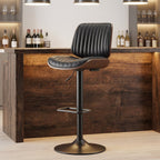 EOP Modern Single Upholstered 26’’H Barstool, Adjustable Height Counter Stool with Bentwood, Faux Leather Swivel Bar Stool with Metal Frame, Black