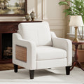 EOP Modern Upholstered Armchair, Linen Fabric Accent Chair with 2 Side Pockets, Living Room Chair with Foldable Table, Comfy Reading Chair for Bedroom, Beige