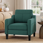EOP Modern Comfy Armchair, Linen Fabric Accent Chair with Side Pockets, Living Room Chair with Foldable Table, Upholstered Reading Chair for Bedroom, Beige