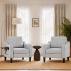 EOP Modern Comfy Armchair, Linen Fabric Accent Chair with Side Pockets, Living Room Chair with Foldable Table, Upholstered Reading Chair for Bedroom, Beige