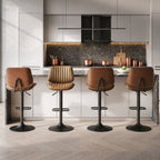 EOP Adjustable Swivel Bar Stools Single Piece Faux Leather Upholstered Counter Height Chairs with Back Dining Barstools for Kitchen Island, Black