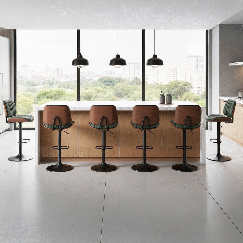 EOP Adjustable Swivel Bar Stools Single Piece Faux Leather Upholstered Counter Height Chairs with Back Dining Barstools for Kitchen Island, Black