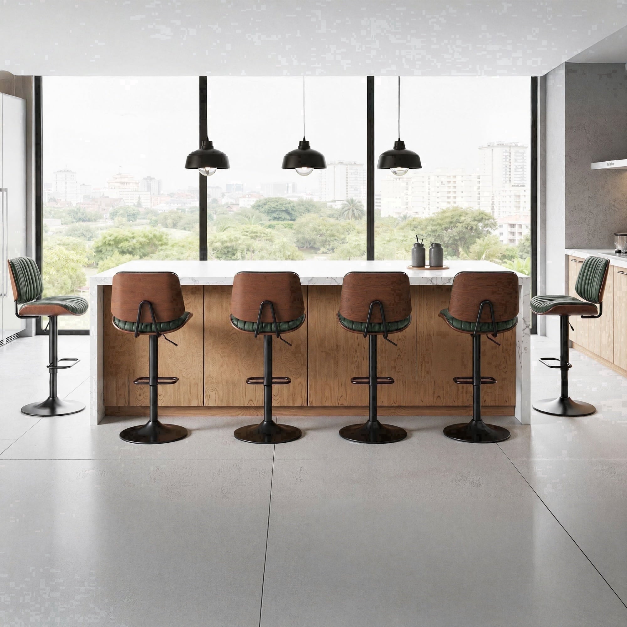 EOP Adjustable Swivel Bar Stools Single Piece Faux Leather Upholstered Counter Height Chairs with Back Dining Barstools for Kitchen Island, Black