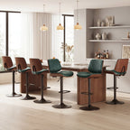 EOP Modern Single Upholstered 26’’H Barstool, Adjustable Height Counter Stool with Bentwood, Faux Leather Swivel Bar Stool with Metal Frame, Black