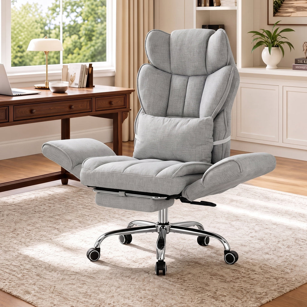 EOP Office Chair, Swivel Ergonomic Large Desk Chair with Adjustable Backrest and Footrest, Flip Armrests Home Executive Office Chair for Work, Gaming, Beige