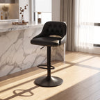EOP Swivel Bar Stool, Adjustable Height PU Leather Bar Chair with Curved Backrest, Counter Height Seating for Kitchen Island Dining Room, Black