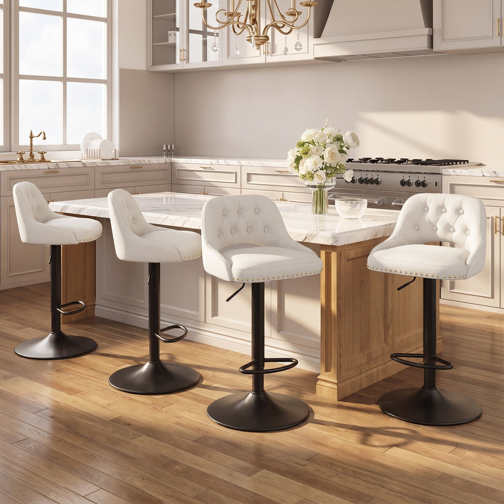 EOP Swivel Bar Stool, Adjustable Height PU Leather Bar Chair with Curved Backrest, Counter Height Seating for Kitchen Island Dining Room, Black
