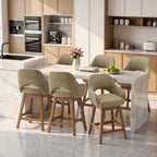EOP Modern Swivel Bar Stools Set of 2, 25" Upholstered Counter Height Bar Stools with Wood Legs & Curved Back, Mid Century Bar Chairs for Kitchen Island Pub, Beige