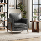 EOP Upholstered Accent Chair, Vintage Mid Century Modern Arm Chair, Comfy PU Leather Reading Armchair for Living Room Bedroom Office