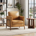 EOP Upholstered Accent Chair, Vintage Mid Century Modern Arm Chair, Comfy PU Leather Reading Armchair for Living Room Bedroom Office