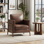 EOP Upholstered Accent Chair, Vintage Mid Century Modern Arm Chair, Comfy PU Leather Reading Armchair for Living Room Bedroom Office