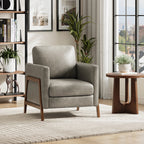 EOP Upholstered Accent Chair, Vintage Mid Century Modern Arm Chair, Comfy PU Leather Reading Armchair for Living Room Bedroom Office