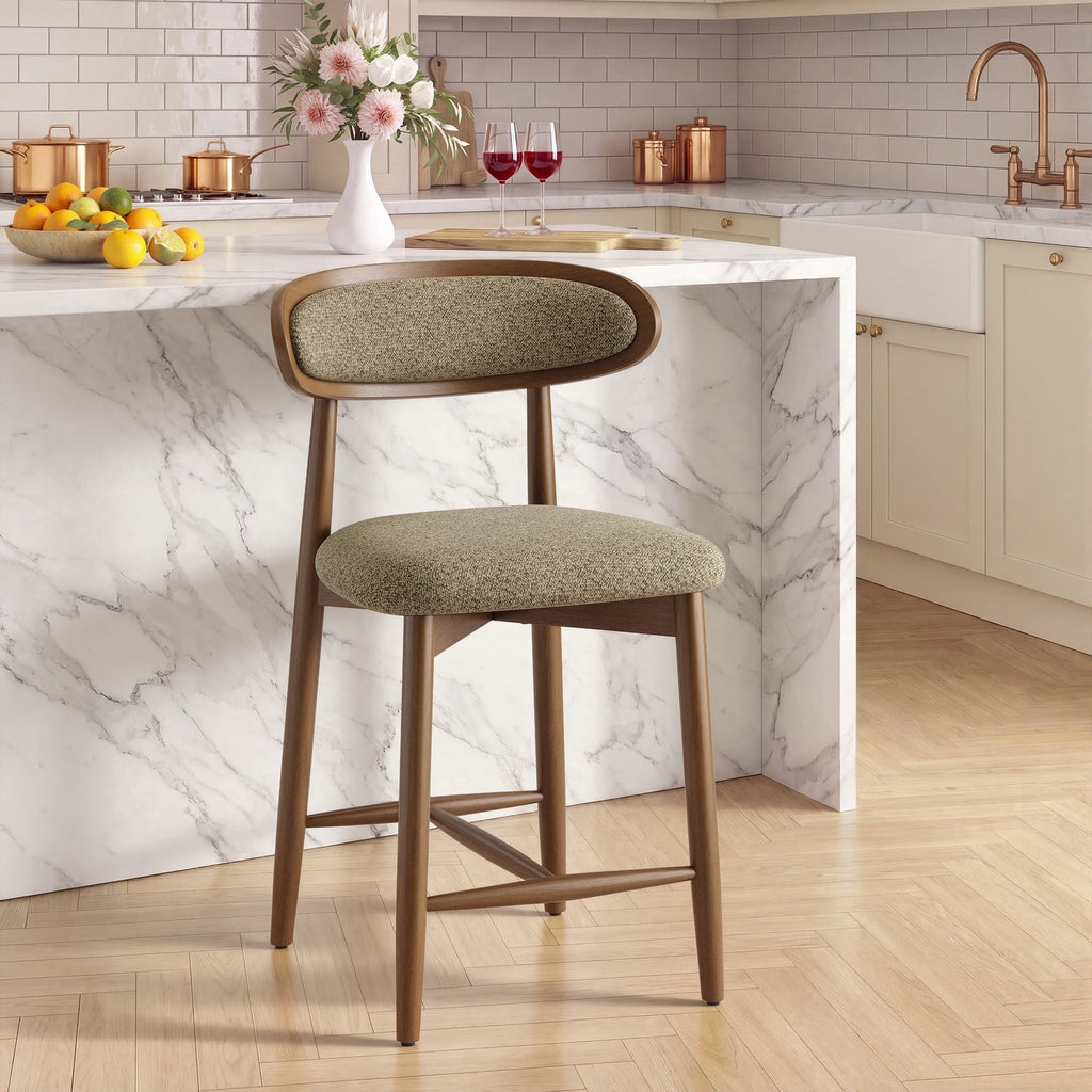EOP Modern Bar Stools Set of 4, Upholstered 24.8″ Counter Height Bar Stools, Kitchen Island Barstools with Wood Legs for Kitchen Island Dining Room Bar, Light Gray
