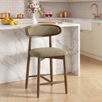 EOP Modern Bar Stools Set of 4, Upholstered 24.8″ Counter Height Bar Stools, Kitchen Island Barstools with Wood Legs for Kitchen Island Dining Room Bar, Light Gray