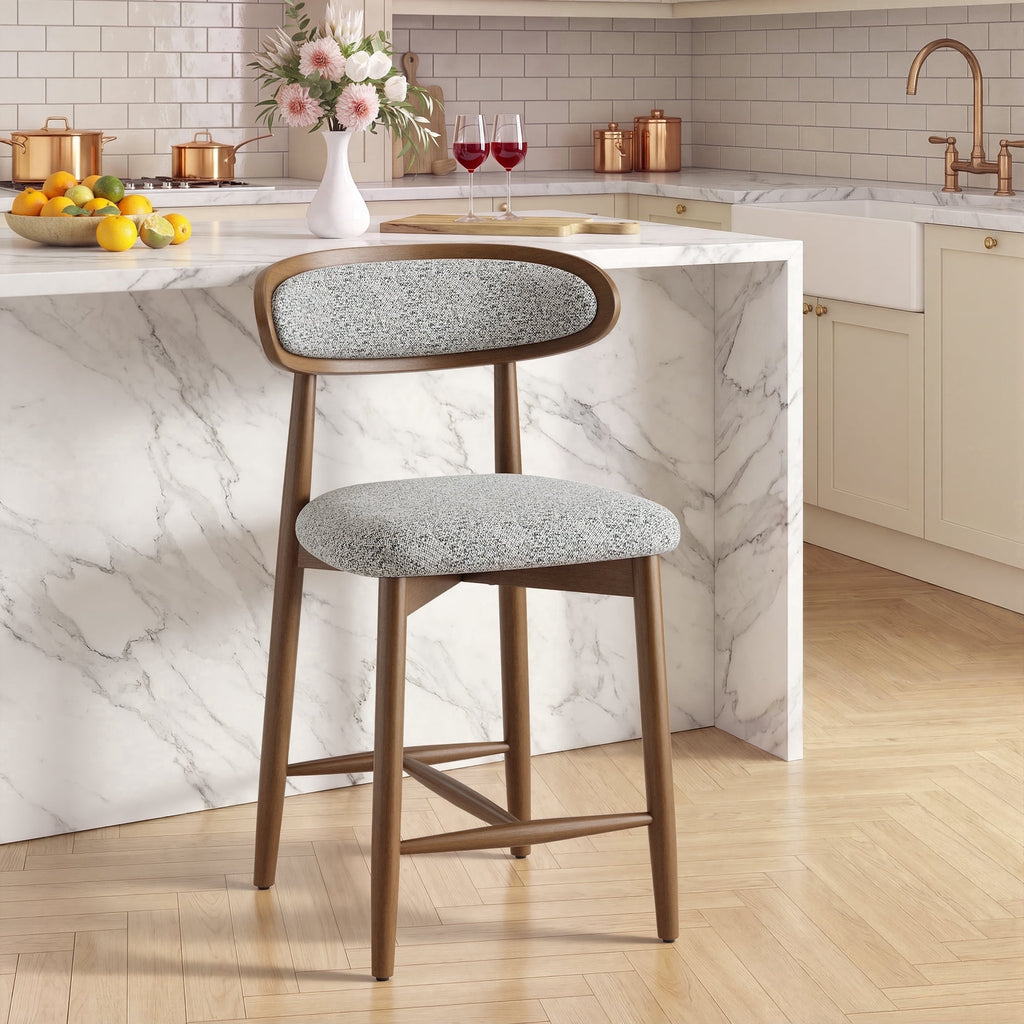 EOP Modern Bar Stools Set of 4, Upholstered 24.8″ Counter Height Bar Stools, Kitchen Island Barstools with Wood Legs for Kitchen Island Dining Room Bar, Light Gray