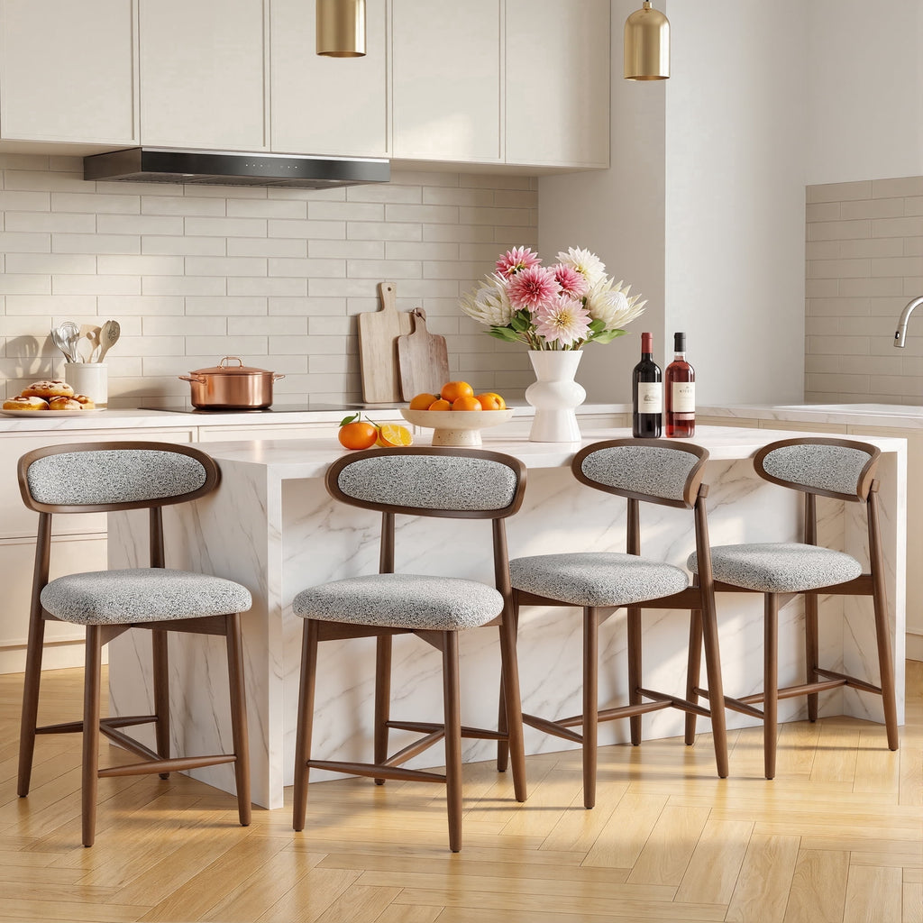 EOP Modern Bar Stools Set of 4, Upholstered 24.8″ Counter Height Bar Stools, Kitchen Island Barstools with Wood Legs for Kitchen Island Dining Room Bar, Light Gray